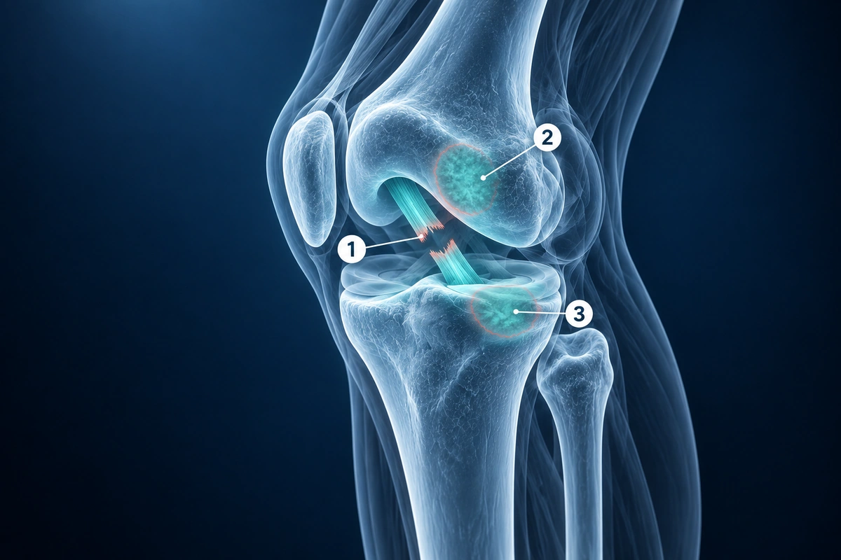 Ruptura do LCA de grau 3 com contusões ósseas no côndilo femoral lateral e no planalto tibial posterolateral