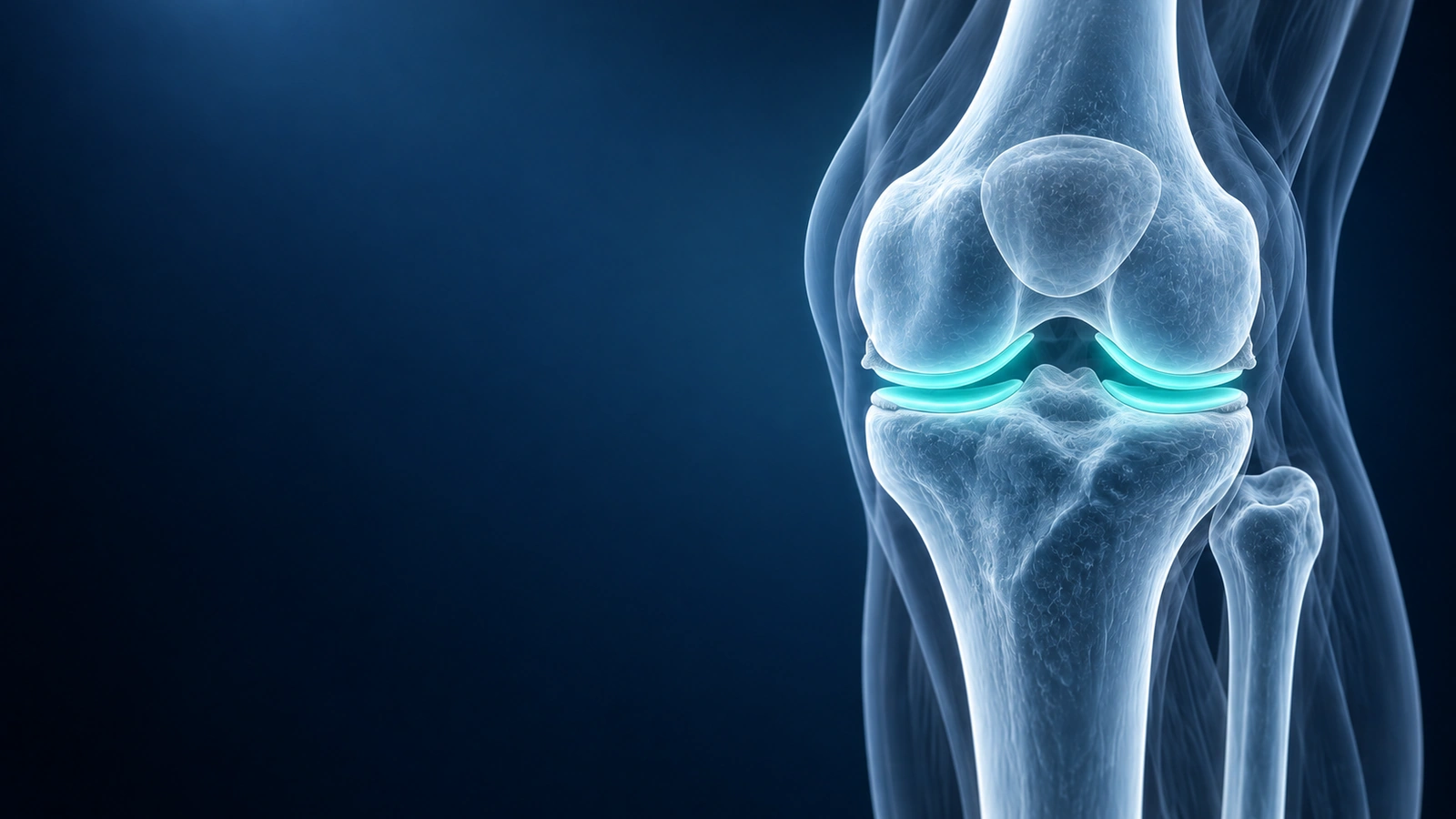 Vista frontal do espaço articular do joelho, onde a classificação de osteoartrite de Kellgren-Lawrence é avaliada no raio-X